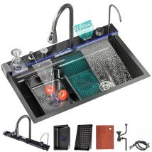 Esip - vier de cuisine à comptoir en acier inoxydable 304 Gris Évier de cuisine profond à une cuve avec cascade Robinet à tirer et planche à