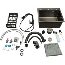 Vier de cuisine à cuve unique, grand évier en acier inoxydable avec vidage, évier à poser,Lavello da incasso, in acciaio inox, colore nero, per