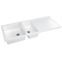 Pro Et Discount - vier de cuisine à encastrer 2 cuves avec égouttoir bac en résine minérale blanc 140 x 60 cm