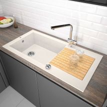 Pro Et Discount - vier de cuisine Blanc à encastrer 1 grande cuve avec égouttoir et soufflerie 90 x 50 cm