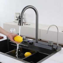 Zamery - vier de Cuisine Cascade Multifonction en acier inoxydable ,Evier de cuisine noir Affichage numérique Grand évier simple Évier à vaisselle