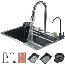 Zamery - vier de Cuisine Cascade Multifonctionnel,Éviers de Cuisine en Acier Inoxydable,Evier de Cuisine Nano Raindance gris 1 Bac avec Robinet de
