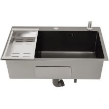 Gojoy - vier de cuisine noir 68 x 45 cm, évier de cuisine en acier inoxydable Poste de travail évier encastré avec panier à tamis et distributeur de