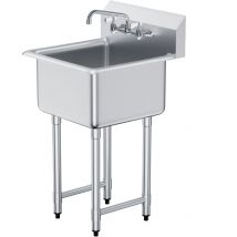 Mophorn - vier de préparation et d'utilité en acier inoxydable 21'x41'. Livré avec robinet et pieds. Évier à cuve simple autoportant à 1 compartiment