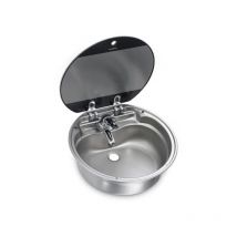 Evier DOMETIC cuve ronde en INOX avec couvercle en verre