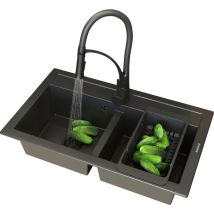 Granitan - vier double granit duet mitigeur siphon panier noir