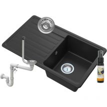 Granitan - vier en granit 1 compartiment égouttoir siphon noir citron