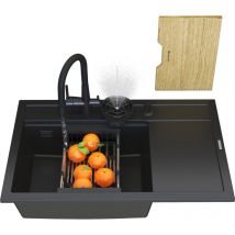 Granitan - Evier en granit noir Rendo kit robinet filtre égouttoir lave-linge