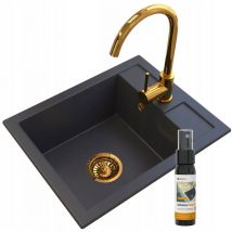 Granitan - vier en granit + robinet en or + siphon mural d