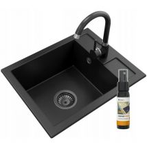 Evier en granit robinet noir siphon noir 85111829
