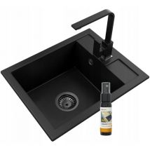 Granitan - Evier en granit robinet noir siphon noir 85111878