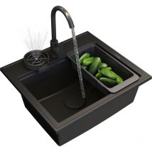 Granitan - vier en granit, robinetterie noire, égouttoir, ensemble foxal