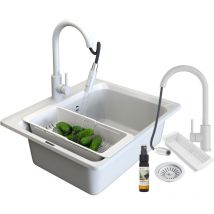 Granitan - Evier en granit zante ensemble d'évier blanc mitigeur loseto panier siphon