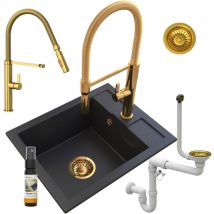 Granitan - Evier granite noir kran siphon gold best
