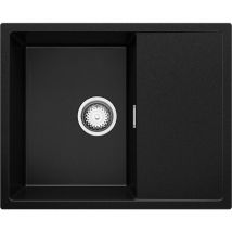 Primagran - Evier Cuisine en Granit 62 x 50 cm Lavabo 1 bac + Siphon Classique, Évier à Encastrer de Noir