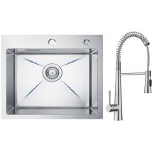 Cecipa Max - vier Inox Évier 1 Bac 50 × 45 cm Évier de Cuisine Brossé + Brossé Mitigeur Cuisine à Ressort avec 3 Modes de Sortie D'eau