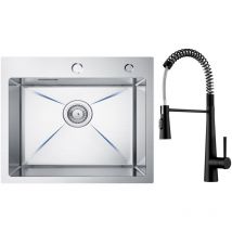Cecipa Max - vier Inox Évier 1 Bac 50 × 45 cm Évier de Cuisine Brossé + Noir Mitigeur Cuisine à Ressort avec 3 Modes de Sortie D'eau