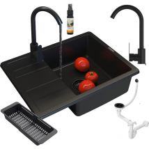 Granitan - vier monocuve en granit robinet siphon noir panier paros
