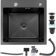 Brisunshine - Evier Cuisine 1 Bac avec Egouttoir, Evier Inox Évier de Cuisine Noir Moderne avec Trop-Plein et Vidange Rapide, Evier Rectangulaire