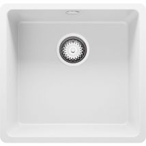 Primagran - vier Sous-Plan en Granit 46x44 cm, Lavabo Cuisine 1 Bac + Kit de Vidage, Évier au meuble 50cm, Évier de Blanc