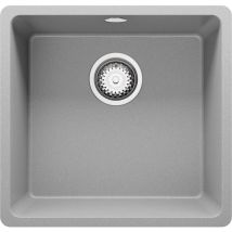 Évier Sous-Plan en Granit 46x44 cm, Lavabo Cuisine 1 Bac + Kit de Vidage, Évier au meuble 50cm, Évier de Primagran Gris