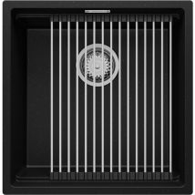 Primagran - vier Sous-Plan en Granit 46x47 cm Lavabo Cuisine 1 Bac + Kit de Vidage, Évier au meuble 50cm Évier de Noir Metallic