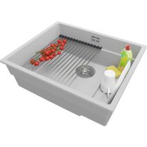 Primagran - vier Sous-Plan en Granit 56x47 cm, Lavabo Cuisine 1 Bac + Kit de Vidage, Évier au meuble 60cm, Évier de Gris