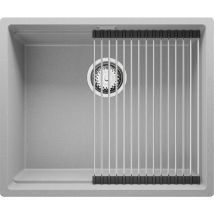 Primagran - Evier Sous Plan 56 x 47 cm Evier en Granit 1 bac + Siphon Classique, Lavabo Cuisine de Gris