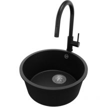 Primagran - Evier Sous Plan Noir Metallic 46x46cm, Evier en Granit 1 bac + Kit de Vidage + Robinet, Évierau meuble 50cm - La Valette de