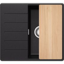 Primagran - Evier Sous Plan Noir Métallisé 55x50cm, Evier en Granit 1 bac + Kit de Vidage + Planche à Découper, Évier au meuble 40cm - Top de