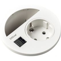 Evoline - Circle80 Steckdose weiß - mit Kabeldurchgang, usb-a + usb-c Doppelcharger, Tischsteckdose, 3500W, ø 80mm, 1 Stück