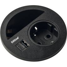Circle80 Steckdose Schwarz - Mit Kabeldurchgang, Usb-a + Usb-c Doppelcharger, Tischsteckdose, 3500w, Ø 80mm, 1 Stück - Evoline