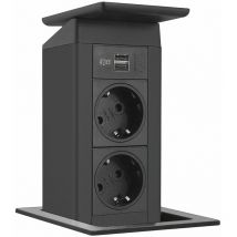Port Push schwarz 2x Schuko + usb-a + usb-c Charger Wippdeckel Edelstahl - Evoline