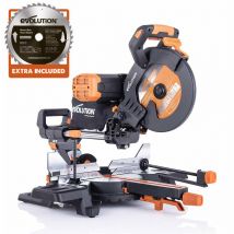 Evolution Power Tools - Evolution R255SMS-DB+ gpw 255mm Double Bevel Sliding Compound Mitre Saw With 40T Wood And 28T Multi-Material tct Blades (110V)