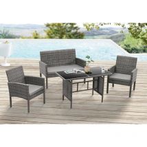 Evre - 4 Seat Porto Garden Rattan Furniture Set 4 Piece Dining Outdoor Wicker Lounge Sofa and Table Grey