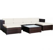 Rattan Outdoor Garden Furniture Set 6 Seater Sofa with Coffee Table (Brown) - Brown - Evre