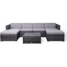 Rattan Outdoor Garden Furniture Set 6 Seater Sofa with Coffee Table (Grey) - Grey - Evre