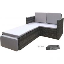 Evre - Rattan Outdoor Garden Sofa Furniture Love Bed Patio Sun bed 2 seater Grey New with Cover