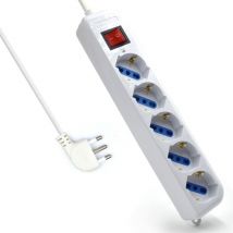 Multipresa a 5 Posti, Ciabatta Elettrica con 5 Prese Italiane 10A/16A e Schuko (Tedesche) - Spina Italiana 16A - Potenza 250V/2500W - Cavo da 1,5