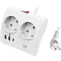 Multi-Plug de Desktop mit 2 Schuko-Steckdosen und 2 usb-a und 1 usb-c Port, de Ein/Aus-Schalter, 3680 w, Überlastschutz, Schuko-Stecker de 16 a und