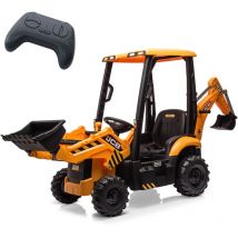Lunsy - Excavatrice Electrique pour Enfants, Tractopelle à Batterie 12V pour Enfants ,avec Pelle, Parfait pour Enfants de 3 à 8 Ans, Jaune