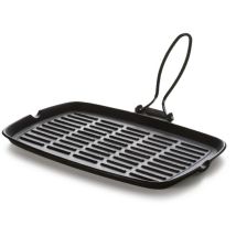 Dieta Grill Bistecchiera Rettangolare Con Manico Pieghevole, Ghisa Smaltata, Antiaderente, Nero - Excelsa