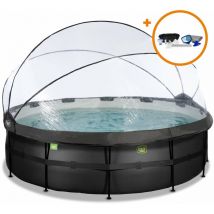 Chendyy - exit Black Leather pool 16ft x 48in with sand filter pump and dome and accessory set - black