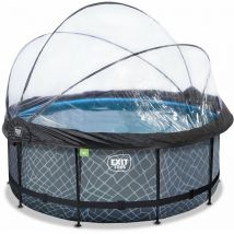 EXIT Stone Pool ø360x122cm mit Sandfilterpumpe und Abdeckung und Wärmepumpe - grau