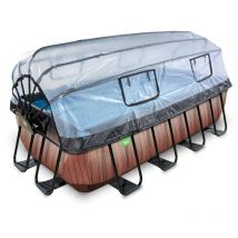 Exit Toys - exit Wood pool 13ft x 6.6ft x 39in with sand filter pump and dome - brown