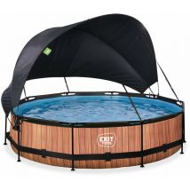 Exit Toys - Exit Wood Pool Ø360x76cm Mit Filterpump Und Sonnensegel - Braun
