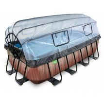 EXIT Wood Pool 400x200x100cm mit Sandfilterpumpe und Abdeckung - braun