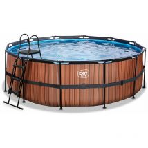 EXIT Wood Pool ø427x122cm mit Sandfilterpumpe - braun
