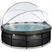 Exit Black Leather Pool Ø427x122cm Mit Sandfilterpumpe Und Abdeckung Und Wärmepumpe - Schwarz