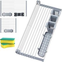 Expandable Dish Rack Up to 22.8 Inches with 2 Extendable Tool Holders with Stainless Steel Silicone Coated Edge for Her Kitchen Sink